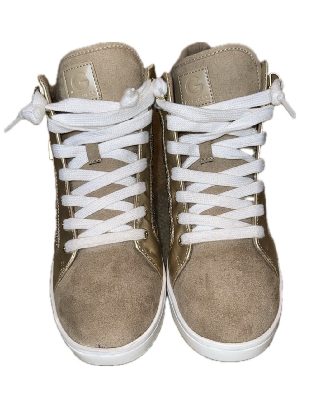 GUESS Gold Glitter Hidden Wedge High-Top Sparkle Sneakers Y2K | Sz 9